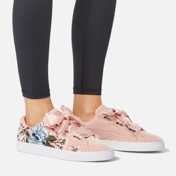 New Puma Embroidered Floral Pink Velvet 
